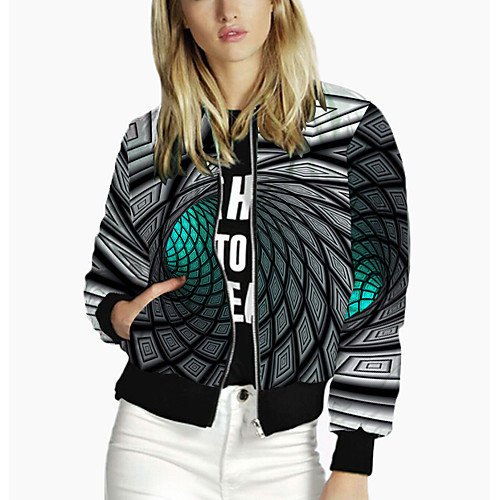 

Women's Jacket Daily Spring & Fall Regular Coat Regular Fit Active Streetwear Jacket Long Sleeve 3D Print Print Black / Holiday