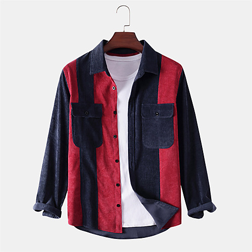 

Men's Shirt non-printing Color Block Button-Down Print Long Sleeve Daily Tops Casual Blue