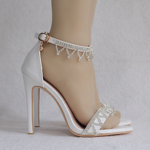 

Women's Wedding Shoes Pumps Open Toe Wedding Sandals Business Sexy Minimalism Wedding Party & Evening PU Sparkling Glitter Buckle Tassel Solid Colored White