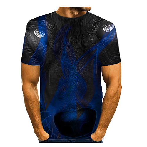 

Men's T shirt 3D Print Graphic 3D Animal Print Short Sleeve Casual Tops Simple Classic Blue