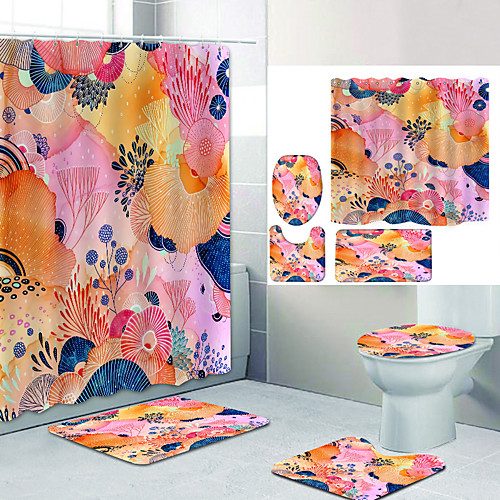 

Bathroom Shower Curtain & Mat Set Modern Polyester New Design