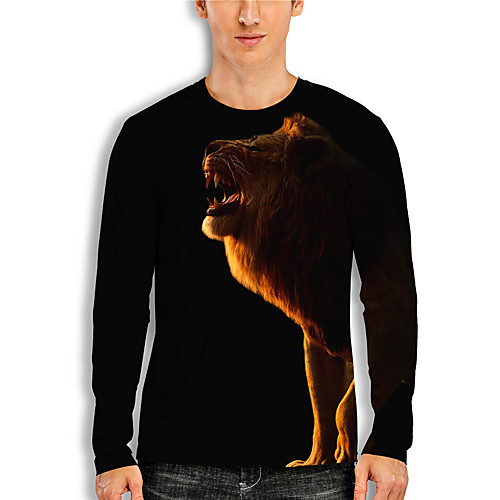 

Men's Unisex Tee T shirt 3D Print 3D Lion Animal 3D Print Long Sleeve Daily Tops Casual Round Neck Black