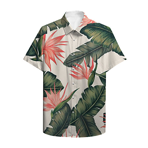 

Men's Shirt Other Prints Plants Floral Button-Down Print Short Sleeve Casual Tops Casual Hawaiian Green