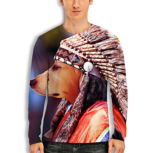 

Men's T shirt 3D Print Dog 3D Animal 3D Print Long Sleeve Daily Tops Casual Orange