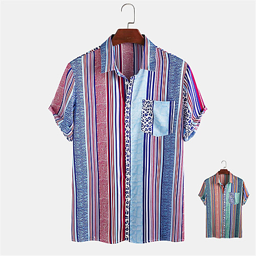 

Men's Shirt Other Prints Striped Button-Down Print Short Sleeve Daily Tops Ethnic Style Casual Red Green