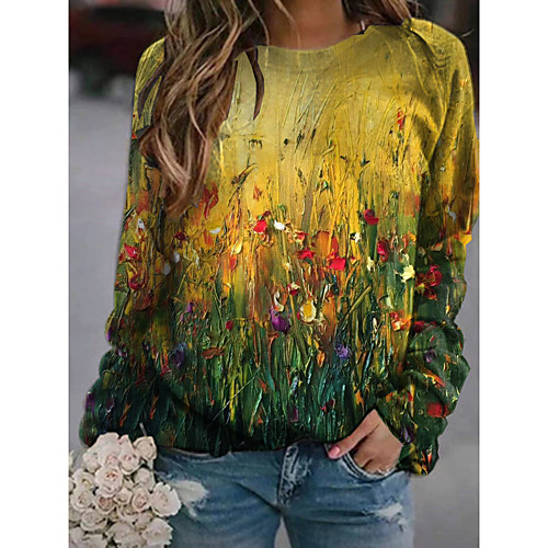 

Women's Hoodie Sweatshirt Floral Graphic 3D Print Daily 3D Print Basic Casual Hoodies Sweatshirts Yellow