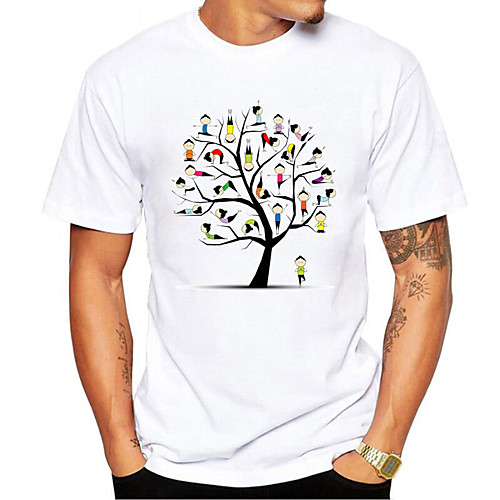 

Men's T shirt Shirt 3D Print Cartoon Graphic Tree Print Short Sleeve Daily Tops Casual Cute Round Neck White / Summer