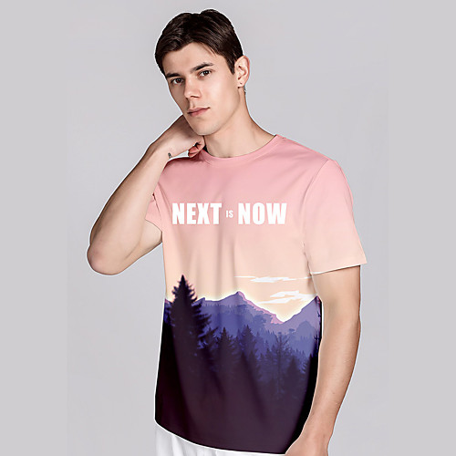 

Men's T shirt 3D Print 3D Graphic Prints Landscape 3D Print Short Sleeve Daily Tops Casual Beach Blushing Pink