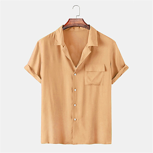 

Men's Shirt Other Prints Solid Colored Button-Down Short Sleeve Daily Tops Casual Yellow / Summer