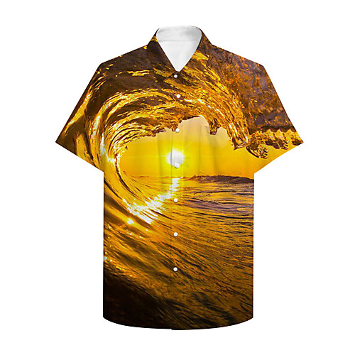 

Men's Shirt 3D Print Graphic Scenery Print Short Sleeve Daily Tops Basic Casual Yellow / Summer