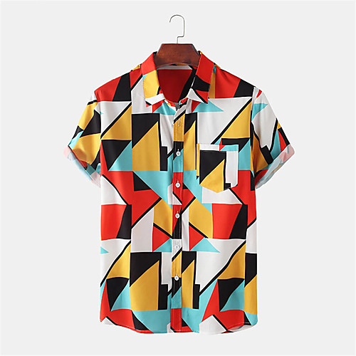 

Men's Shirt Other Prints Geometry Button-Down Print Short Sleeve Daily Tops Casual Hawaiian Red / Summer