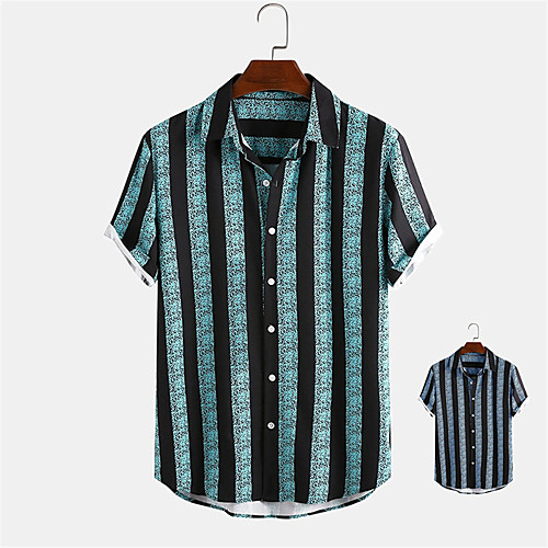 

Men's Shirt Other Prints Striped Button-Down Print Short Sleeve Daily Tops Ethnic Style Casual Blue Green