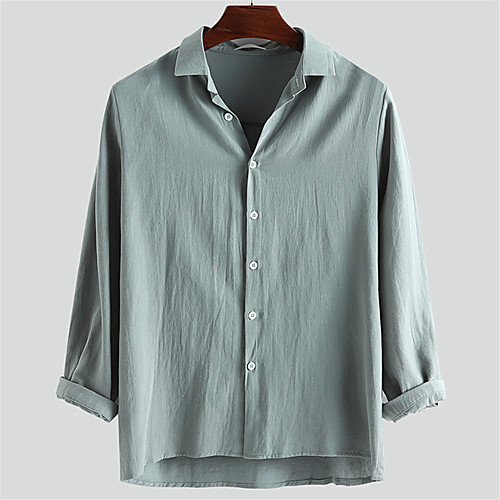 

Men's Shirt non-printing Plain Button-Down Long Sleeve Daily Tops Casual White Black Brown