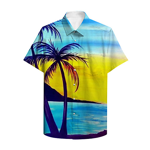 

Men's Shirt 3D Print Graphic Scenery Print Short Sleeve Daily Tops Basic Casual Blue