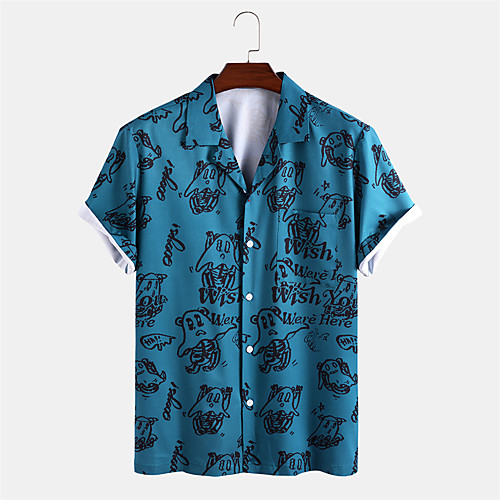 

Men's Shirt Other Prints Cartoon Animal Button-Down Print Short Sleeve Daily Tops Cartoon Casual Blue