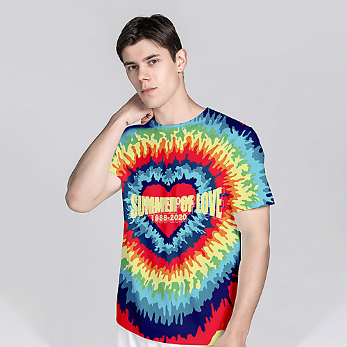 

Men's T shirt 3D Print Tie Dye 3D Graphic Prints 3D Print Short Sleeve Daily Tops Casual Beach Rainbow