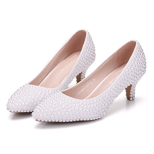 

Women's Wedding Shoes Pumps Pointed Toe Wedding Pumps Business Sexy Minimalism Party & Evening Office & Career PU Pearl Imitation Pearl White Beige