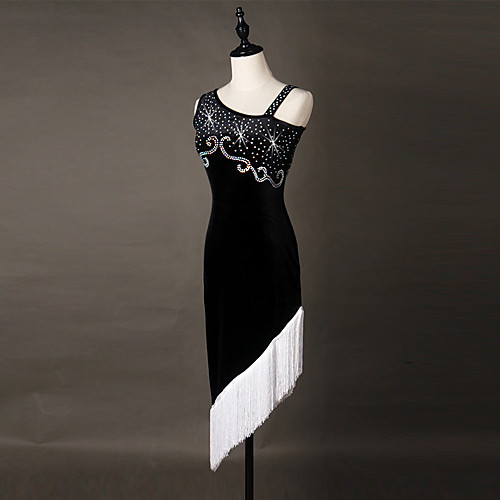 

Latin Dance Dress Tassel Crystals / Rhinestones Women's Training Performance Sleeveless Natural Velvet