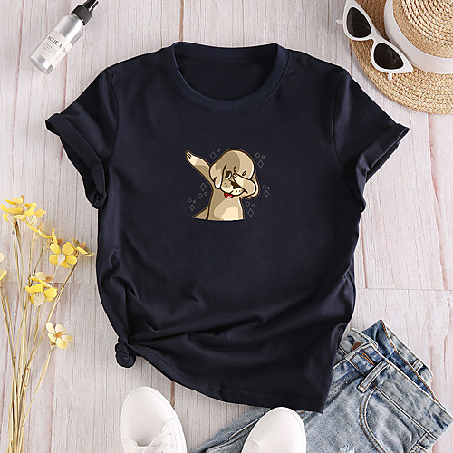 

Women's T shirt Dog Graphic Print Round Neck Tops 100% Cotton Basic Basic Top White Black Red