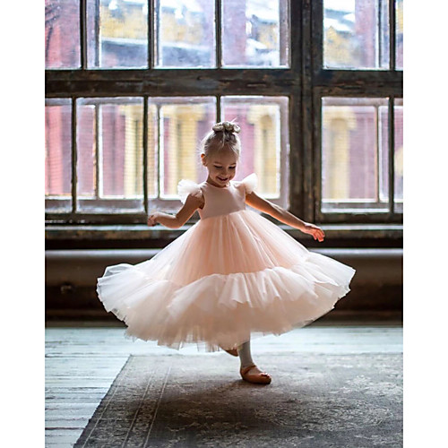 

Princess Ankle Length Flower Girl Dresses Party Tulle Sleeveless Jewel Neck with Solid