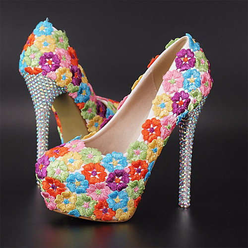 

Women's Wedding Shoes Platform Round Toe Wedding Pumps Vintage Sexy Roman Shoes Wedding Party & Evening PU Pearl Sparkling Glitter Lace Solid Colored Color Block White Ivory Rainbow