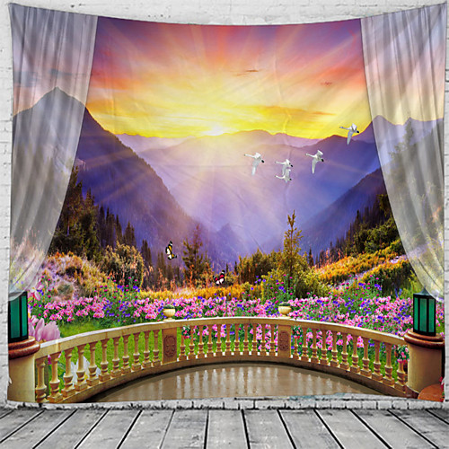 

Window Landscape Wall Tapestry Art Decor Blanket Curtain Hanging Home Bedroom Living Room Decoration Balcony Flower Bird Mountain