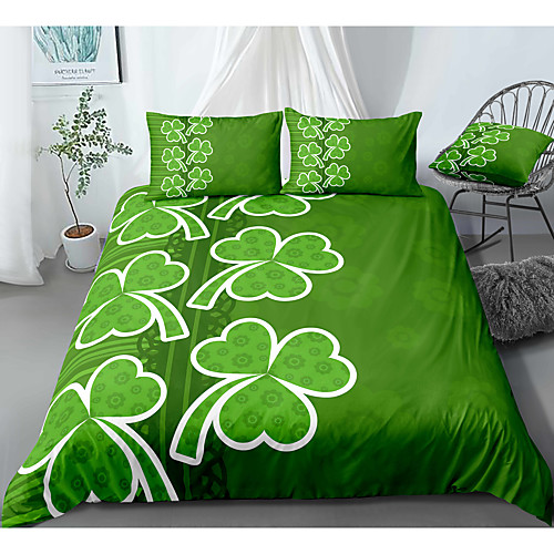 

St.Patrick's Clover 3-Piece Duvet Cover Set Hotel Bedding Sets Comforter Cover with Soft Lightweight Microfiber, Include 1 Duvet Cover, 2 Pillowcases for Double/Queen/King(1 Pillowcase for Twin/Single)