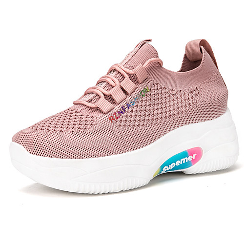 

Women's Trainers Athletic Shoes Hidden Heel Round Toe Classic Daily Running Shoes Tissage Volant Striped White Black Pink