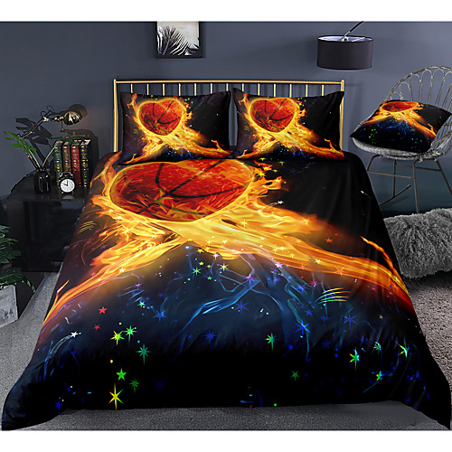 

sports series basketball print 3-piece duvet cover set hotel bedding sets comforter cover with soft lightweight microfiber, include 1 duvet cover, 2 pillowcases for double/queen/king(1 pillowcase for