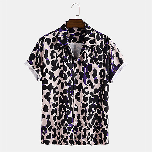

Men's Shirt Other Prints Polka Dot Button-Down Print Short Sleeve Daily Tops Casual Gray / Summer