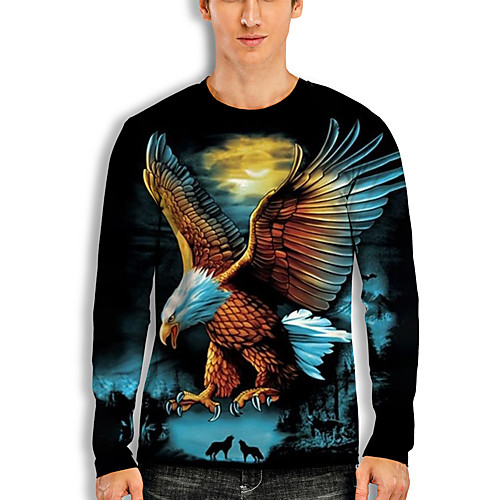 

Men's T shirt 3D Print Graphic Animal Print Long Sleeve Daily Tops Basic Casual Black