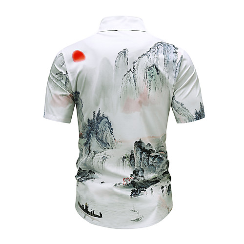 

Men's Shirt 3D Print Graphic 3D Print Short Sleeve Casual Tops Chinese Style Button Down Collar White