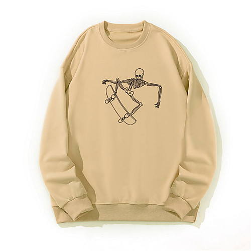 

Men's Pullover Sweatshirt Graphic Skull Print Round Neck Daily Weekend Other Prints Casual Hoodies Sweatshirts Long Sleeve Khaki Light Grey