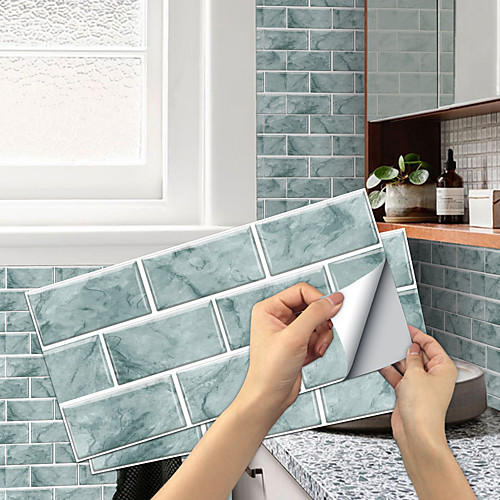 

imitation retro ceramic tile kitchen stickers waterproof and oily fume-proof rain green flake self-adhesive decorative wall stickers 15cm30cm6pcs
