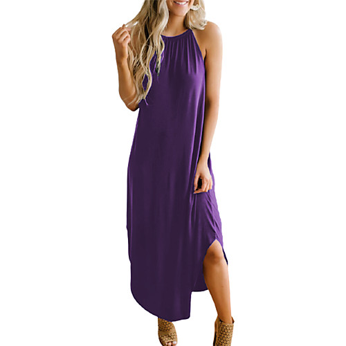 

Women's Strap Dress Maxi long Dress Purple Royal Blue Black Red Sleeveless Solid Color Patchwork Spring Summer Halter Neck Casual Sexy Party vacation dresses Loose 2021 S M L XL XXL 3XL