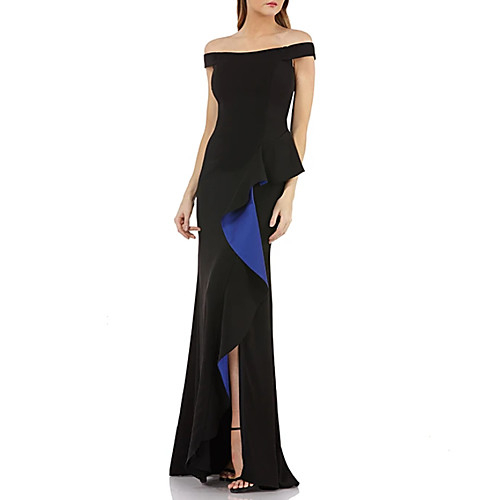 

Mermaid / Trumpet Minimalist Sexy Wedding Guest Formal Evening Dress Off Shoulder Sleeveless Floor Length Stretch Fabric with Split 2021