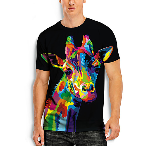 

Men's T shirt 3D Print Graphic Giraffe Animal Print Short Sleeve Daily Tops Basic Casual Black