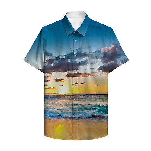 

Men's Shirt Other Prints Plants Scenery Button-Down Print Short Sleeve Casual Tops Casual Hawaiian Blue