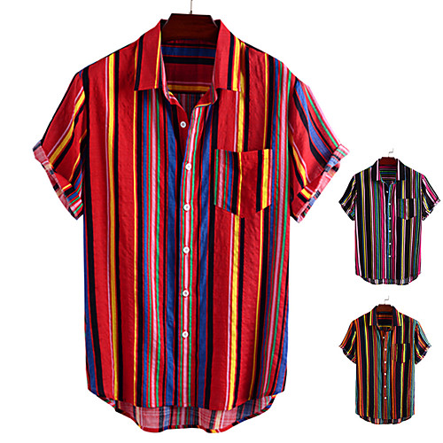 

Men's Shirt Other Prints Striped Button-Down Print Short Sleeve Daily Tops Casual Black Blue Orange