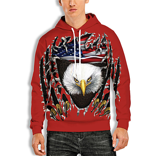 

Men's Pullover Hoodie Sweatshirt Graphic Animal Print Hooded Daily Holiday 3D Print Basic Casual Hoodies Sweatshirts Long Sleeve Red