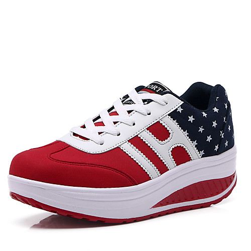 

Women's Trainers Athletic Shoes Fantasy Shoes Wedge Heel Round Toe Sporty Casual Athletic Outdoor Walking Shoes Swing Shoes Canvas Lace-up Color Block Red Blue