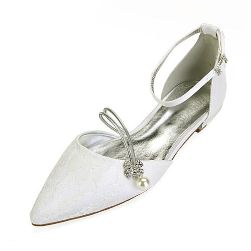 

Women's Wedding Shoes Flat Heel Pointed Toe Wedding Flats Classic Sweet Wedding Party & Evening Lace Rhinestone Solid Colored White Champagne Ivory