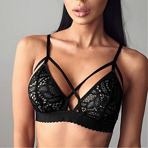 

Women's Mesh Lace Erotic Matching Bralettes Nightwear Jacquard Wine / Army Green / Black S M L / Strap / Deep V / Strap