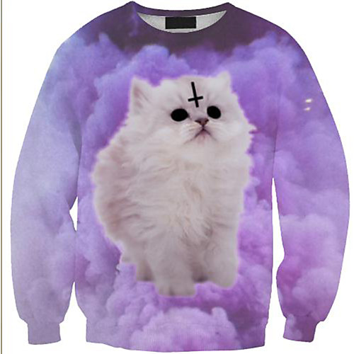 

Women's Pullover Sweatshirt Cat Graphic 3D Print Daily 3D Print Basic Casual Hoodies Sweatshirts Purple
