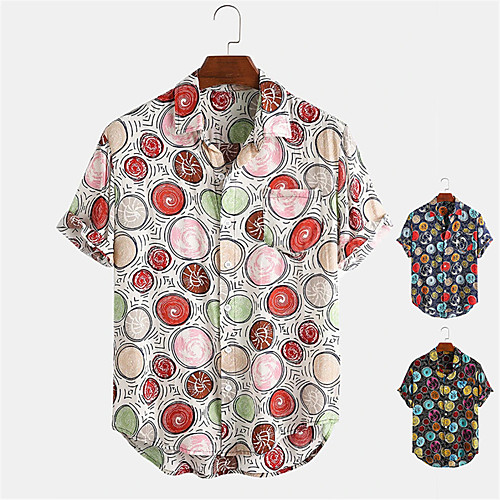 

Men's Shirt Other Prints Geometry Button-Down Print Short Sleeve Daily Tops Casual Hawaiian White Black Blue
