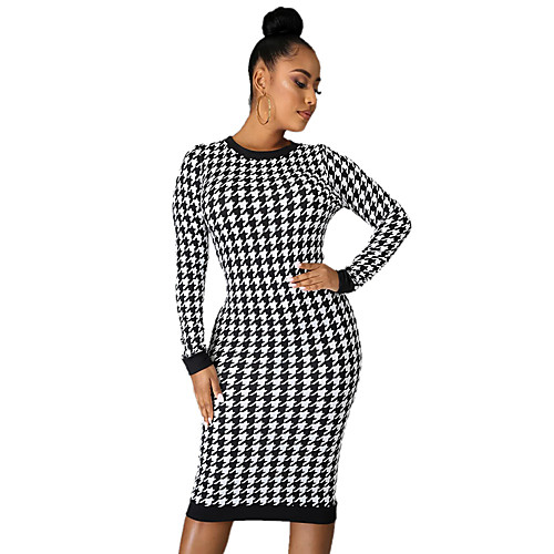 

Women's Sheath Dress Midi Dress Blue Yellow Wine Rainbow White Red Long Sleeve Geometric Fall Winter Elegant Casual Slim 2021 S M L XL XXL 3XL 4XL
