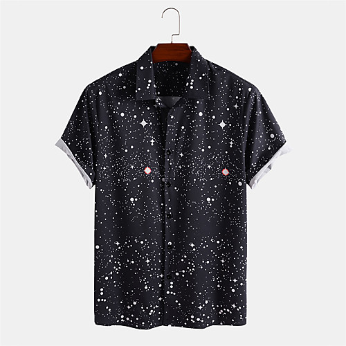 

Men's Shirt Other Prints Galaxy Button-Down Print Short Sleeve Daily Tops Casual Black