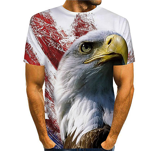 

Men's T shirt 3D Print Graphic Eagle Animal Print Short Sleeve Daily Tops Basic Casual White