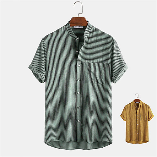 

Men's Shirt Other Prints Striped Button-Down Print Short Sleeve Daily Tops Casual Yellow Green / Summer