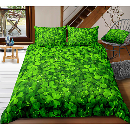 

St.Patrick's Clover 3-Piece Duvet Cover Set Hotel Bedding Sets Comforter Cover with Soft Lightweight Microfiber, Include 1 Duvet Cover, 2 Pillowcases for Double/Queen/King(1 Pillowcase for Twin/Single)